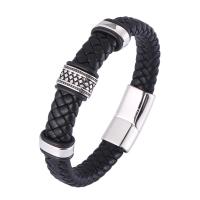 Microfiber PU Bracelet, with 316 Stainless Steel, polished, fashion jewelry & punk style & for man & blacken 12mm 