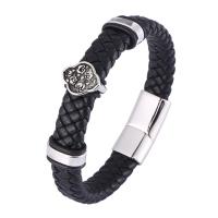Microfiber PU Bracelet, with 316 Stainless Steel, Rose, polished, fashion jewelry & for man & blacken 12mm 