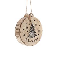 Wood Christmas Tree Decoration, Flat Round, with LED light & Christmas jewelry 