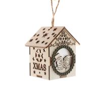 Wood Christmas Hanging Ornaments, House, brushwork, with LED light & Christmas jewelry 