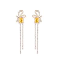 Fashion Fringe Earrings, Brass, Bowknot, gold color plated, fashion jewelry & micro pave cubic zirconia & for woman 