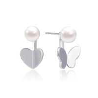 Asymmetric Earrings, 925 Sterling Silver, with Shell Pearl, platinum plated, fashion jewelry & for woman, original color 