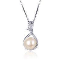 Sterling Silver Pearl Necklace, 925 Sterling Silver, with Freshwater Pearl, platinum plated, micro pave cubic zirconia & for woman, original color Approx 17.7 Inch 
