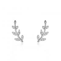 Cubic Zirconia Micro Pave Sterling Silver Earring, 925 Sterling Silver, Leaf, plated, micro pave cubic zirconia & for woman 