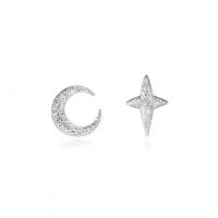 asymmetrische Ohrringe, 925er Sterling Silber, Mond und Sterne, platiniert, Modeschmuck & für Frau, originale Farbe, 12x9mm, verkauft von Paar