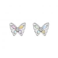 Cubic Zirconia Micro Pave Sterling Silver Earring, 925 Sterling Silver, Butterfly, platinum plated, micro pave cubic zirconia & for woman, original color 