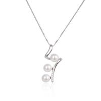 Sterling Silver Pearl Necklace, 925 Sterling Silver, with Shell Pearl, platinum plated, micro pave cubic zirconia & for woman, original color Approx 17.7 