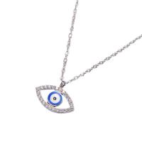 Evil Eye Jewelry Necklace, 316L Stainless Steel, with Brass, Vacuum Ion Plating, oval chain & for woman & with rhinestone & hollow Approx 16.1 Inch 