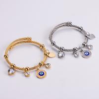 Evil Eye Jewelry Bracelet, 316L Stainless Steel, Vacuum Ion Plating, with roman number & for woman & with rhinestone 60-70mm 