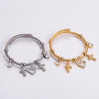 Stainless Steel Bangle, 316L Stainless Steel, Heart and Cross, Vacuum Ion Plating, for woman & with rhinestone & hollow 60-70mm 