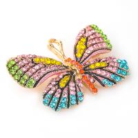 Zinc Alloy Rhinestone Pendants, Butterfly, gold color plated, for woman & with rhinestone, turquoise blue 