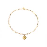 Freshwater Pearl Brass Necklace, 18K gold plated, for woman Approx 13.97 Inch 