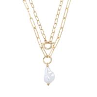 Fashion Multi Layer Necklace, Zinc Alloy, with ABS Plastic Pearl, gold color plated & for woman & multi-strand 