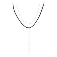 PU Leather Cord Necklace, Brass, with PU Leather & Freshwater Pearl, plated, for woman & multi-strand 38cm,41.5cm 