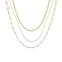 Fashion Multi Layer Necklace, Brass, with Plastic Pearl, with 3.14 inch extender chain, gold color plated & for woman & multi-strand, 36-50cm 