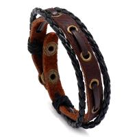 Cowhide Bracelets, with Zinc Alloy, fashion jewelry & multilayer & Unisex, dark brown, 10mm Approx 8.66 Inch 