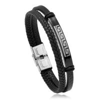 Stainless Steel Charm Bracelet, 304 Stainless Steel, with leather cord, fashion jewelry & Unisex, black, 10mm Approx 8.27 Inch 