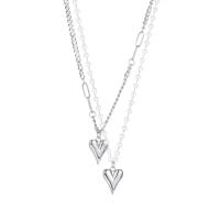 Stainless Steel Jewelry Necklace, 304 Stainless Steel, with Plastic Pearl, with 2.36inch extender chain, Heart, Vacuum Ion Plating, Double Layer & fashion jewelry & for woman 16mm Approx 20.47 Inch 