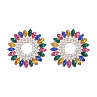 Zinc Alloy Rhinestone Stud Earring, Round, gold color plated, fashion jewelry & for woman & with rhinestone 