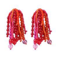 Fashion Fringe Boucles d'oreilles, Seedbead, avec agate rouge & alliage de zinc, Placage de couleur d'or, bijoux de mode & pour femme, rouge Vendu par paire
