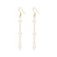 Freshwater Pearl Drop Earring, 304 Stainless Steel, with Freshwater Pearl, Vacuum Ion Plating, fashion jewelry & for woman, golden 