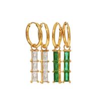 Huggie Hoop Drop Earring, 304 Stainless Steel, with Cubic Zirconia, Rectangle, Vacuum Ion Plating, fashion jewelry & for woman 