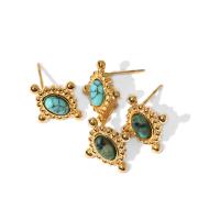 Gemstone Stud Earring, 304 Stainless Steel, with Natural Stone, Vacuum Ion Plating, fashion jewelry & for woman 