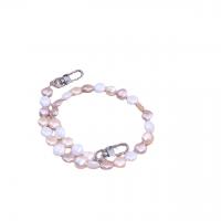 Bag Straps, pearl, with Zinc Alloy, Flat Round, silver color plated, DIY, mixed colors Approx 48.5 cm 