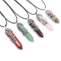 Gemstone Zinc Alloy Pendants, with Zinc Alloy, Conical, silver color plated 