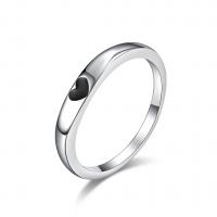 Titanium Steel Finger Ring, Heart, silver color plated & for woman & enamel & with rhinestone, silver color, 3mm 