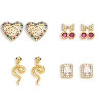 Cubic Zirconia Micro Pave Brass Earring, 18K gold plated & micro pave cubic zirconia & for woman 