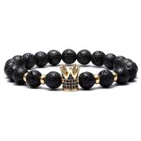 Lava Bead Bracelet, with Brass, fashion jewelry & Unisex & micro pave cubic zirconia 8mm Approx 7.48 Inch 