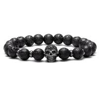 Lava Bead Bracelet, with Brass, Skull, fashion jewelry & Unisex & micro pave cubic zirconia 8mm Approx 7.48 Inch 