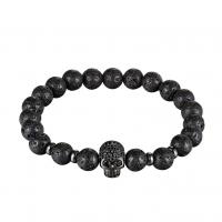 Lava Bead Bracelet, with Brass, Skull, fashion jewelry & Unisex & micro pave cubic zirconia 8mm Approx 7.48 Inch 