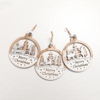Wood Christmas Tree Decoration, Flat Round, Christmas jewelry coffee color 