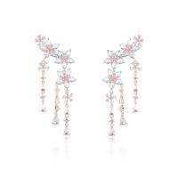 Fashion Fringe Earrings, Brass, Flower, plated, fashion jewelry & micro pave cubic zirconia & for woman 