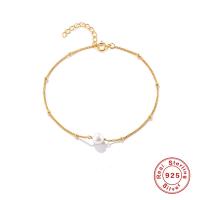 Pearl Sterling Silver Bracelets, 925 Sterling Silver, with Freshwater Pearl, gold color plated, fashion jewelry & for woman, gold, 210mm 