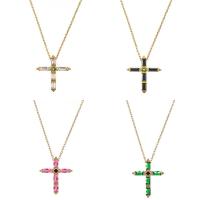 Cubic Zircon Micro Pave Brass Necklace, Cross, gold color plated, micro pave cubic zirconia & for woman 450mm 