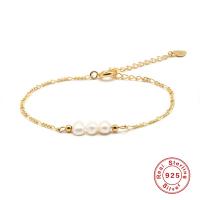 Pearl Sterling Silver Bracelets, 925 Sterling Silver, with Freshwater Pearl, gold color plated, fashion jewelry & for woman, gold, 200mm 