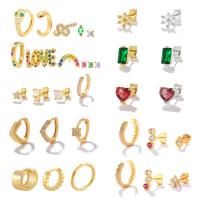 Brass Earring Set, gold color plated & micro pave cubic zirconia & for woman, gold 