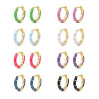 Brass Huggie Hoop Earring, gold color plated, for woman & enamel 9mm 