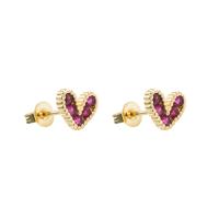 Cubic Zirconia Micro Pave Brass Earring, Heart, 18K gold plated, micro pave cubic zirconia & for woman 