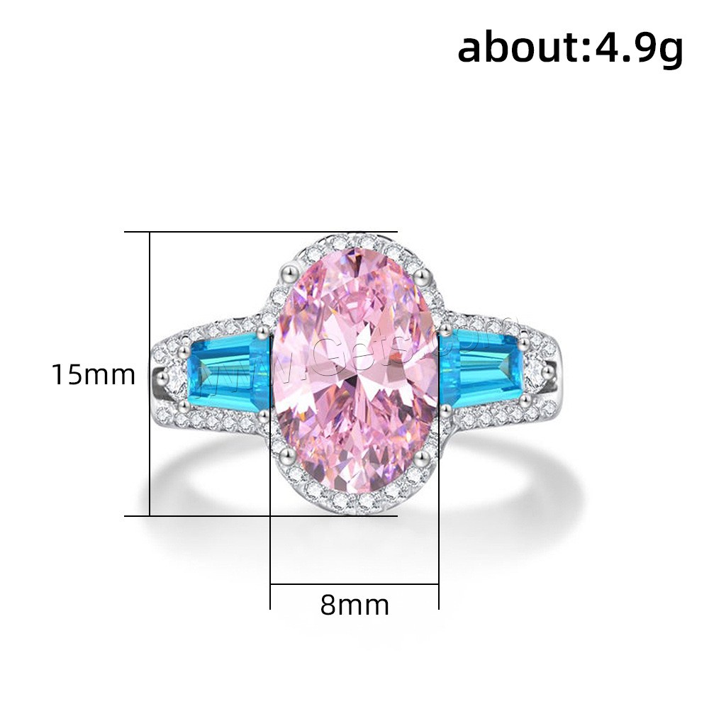 Кубическое цирконовое латунное кольцо, Латунь, Овальная форма, покрытый платиной, разный размер для выбора & Женский & с кубическим цирконием, Много цветов для выбора, 8x5mm, размер:6-10, продается PC