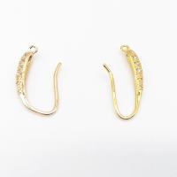 Brass Hook Earwire, 18K gold plated, DIY & micro pave cubic zirconia 