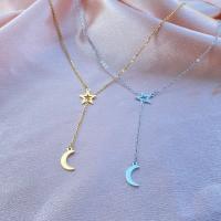 Stainless Steel Jewelry Necklace, 304 Stainless Steel, Moon and Star, Vacuum Ion Plating, fashion jewelry & for woman cm 