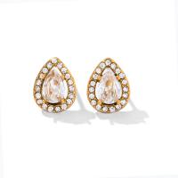 Stainless Steel Cubic Zirconia Stud Earring, 304 Stainless Steel, Teardrop, Vacuum Ion Plating, fashion jewelry & micro pave cubic zirconia & for woman, golden 