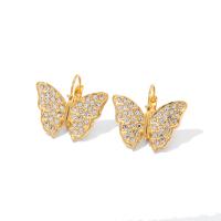 Stainless Steel Leverback Earring, 304 Stainless Steel, Butterfly, Vacuum Ion Plating, fashion jewelry & for woman & with rhinestone, golden 
