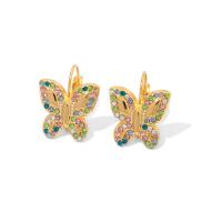 Stainless Steel Leverback Earring, 304 Stainless Steel, Butterfly, Vacuum Ion Plating, fashion jewelry & for woman & with rhinestone, multi-colored 