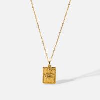 Stainless Steel Jewelry Necklace, 304 Stainless Steel, with 50mm extender chain, Square, Vacuum Ion Plating, fashion jewelry & for woman & with rhinestone, golden Approx 410 mm 