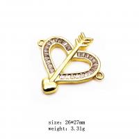 Cubic Zirconia Micro Pave Brass Connector, Heart, gold color plated, DIY & micro pave cubic zirconia & 1/1 loop 